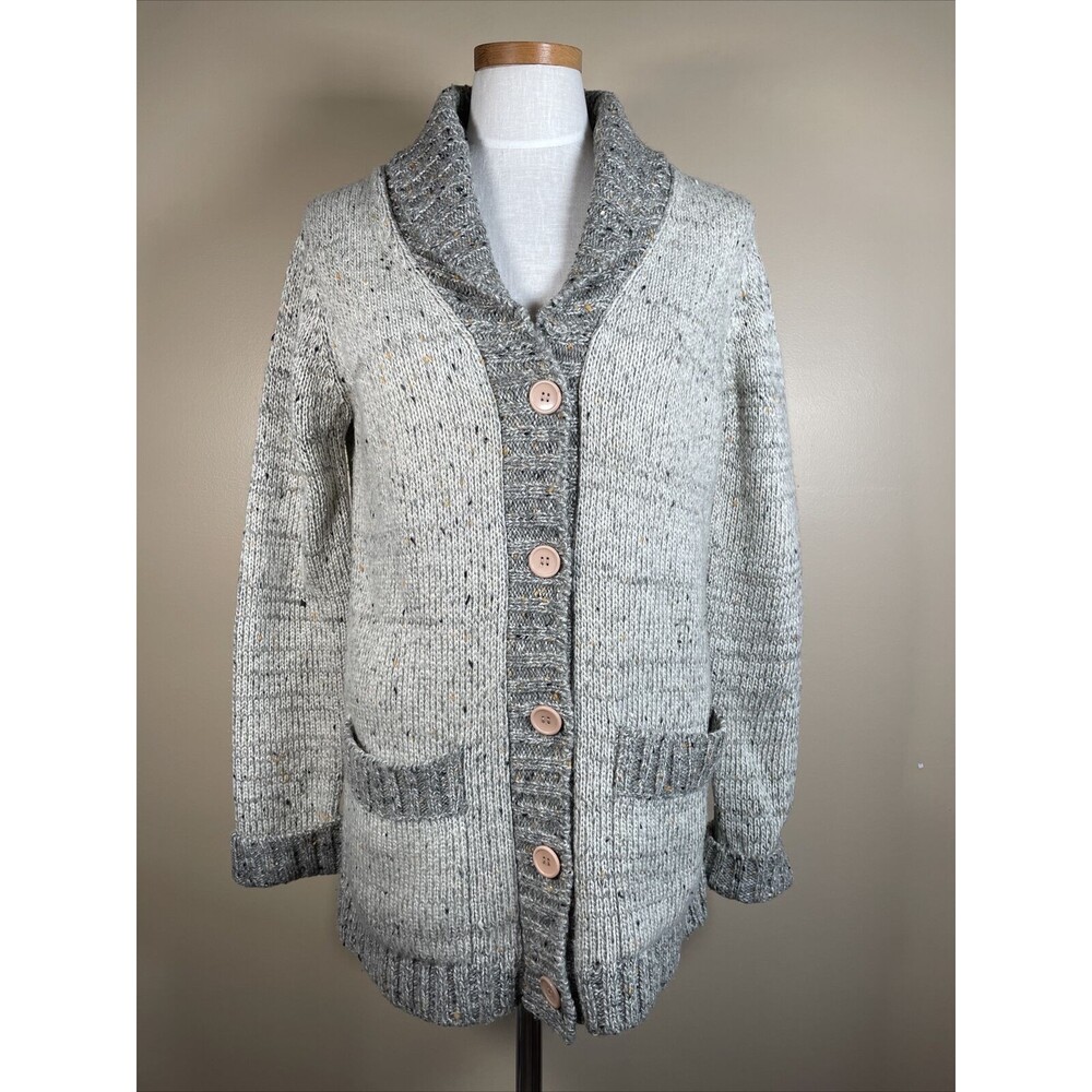 VINTAGE Rosanna Wool Blend Button Long Cardigan Granny Gray LARGE cottage